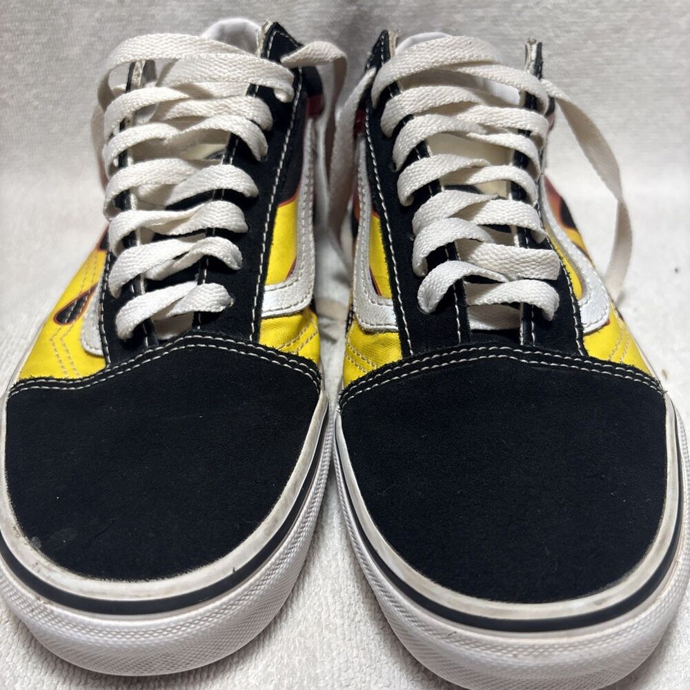 Vans Old Skool Flame Black Yellow Red Skate Shoes Mens 6.5 Womens 8 Low Top
